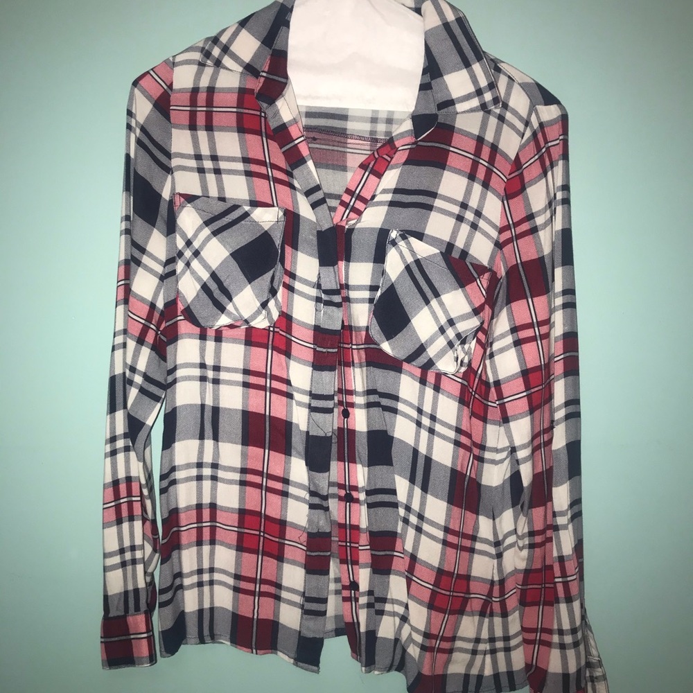 Red, blue and white flannel shirt